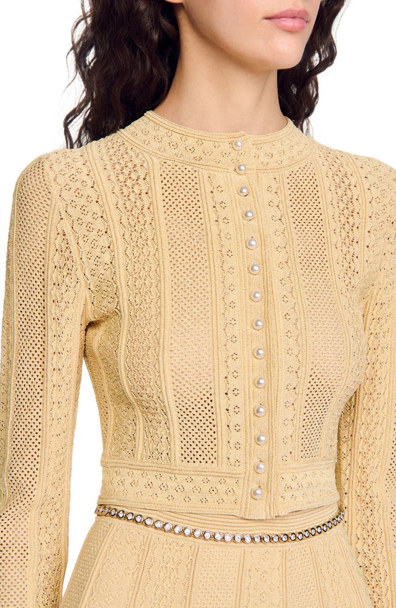 SANDRO Pointelle knit cardigan, Alternate, color, 