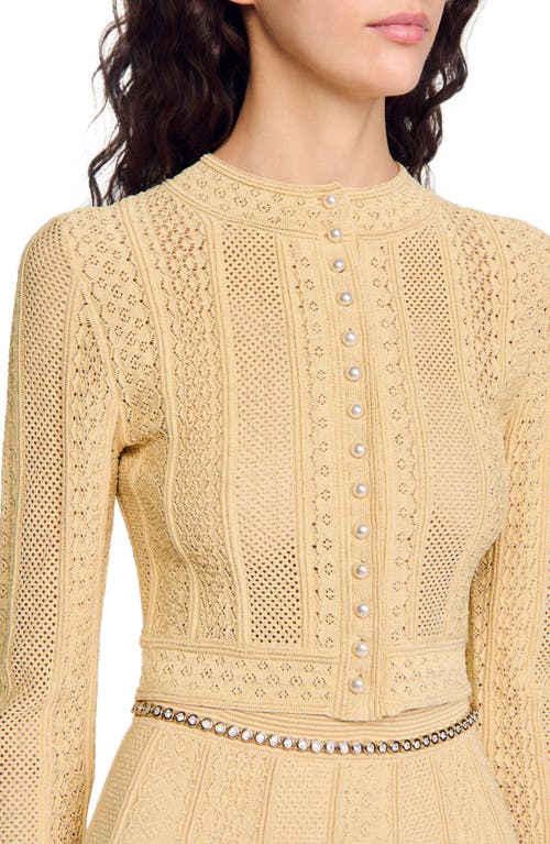 Sandro Pointelle Knit Cardigan In Gold