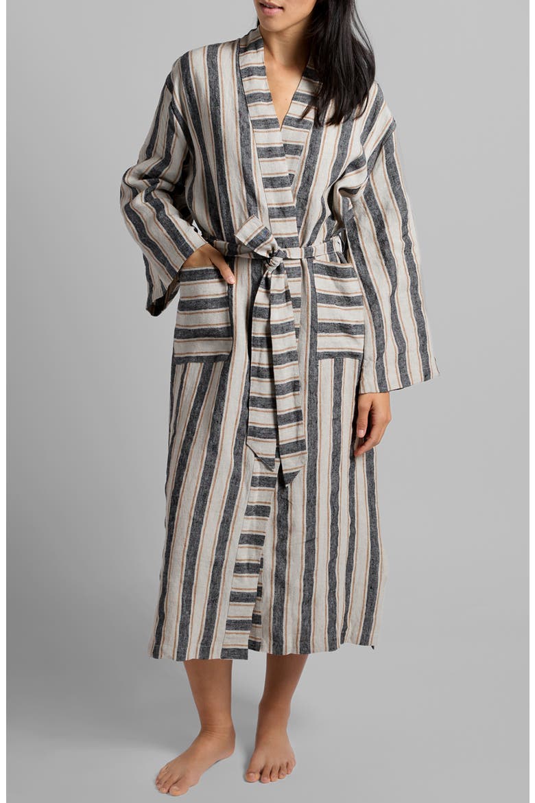 Stripe Linen Robe, Main, color, NATURAL WITH SOFT BLACK