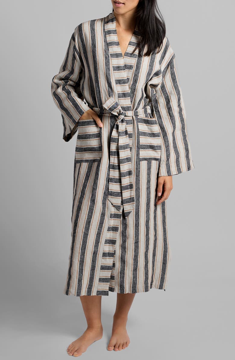 Parachute Stripe Linen Robe, Main, color, Natural With Soft Black