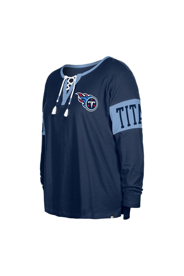 Women's New Era  Navy Tennessee Titans Plus Size Lace-Up Notch Neck Long Sleeve T-Shirt, Alternate, color, Navy