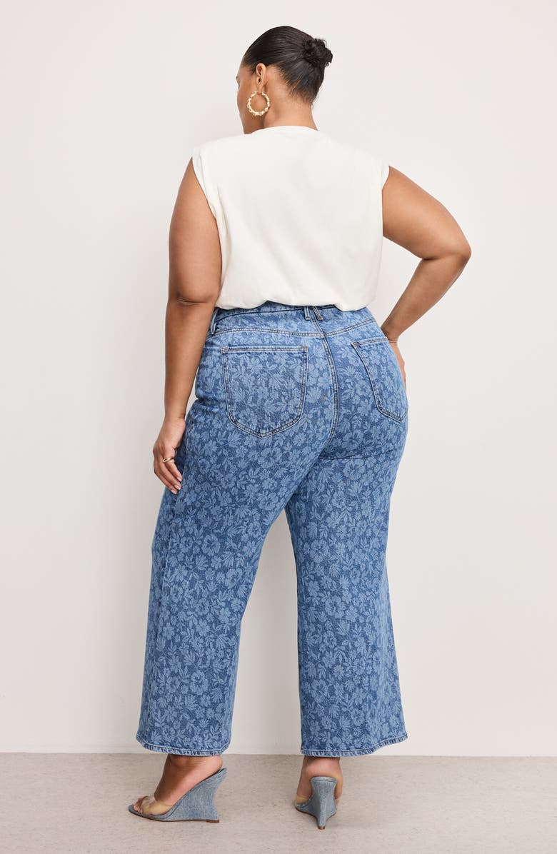 Good American Good Waist High Waist Crop Palazzo Jeans, Alternate, color, Hibiscus Bloom001