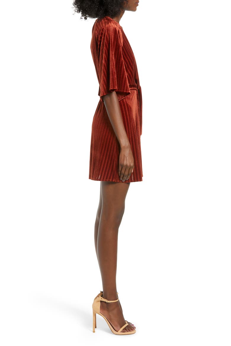 Wrap Style Rib Velvet Minidress, Alternate, color, RUST