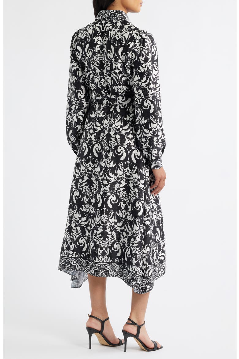 Scroll Print Long Sleeve Shirtdress, Alternate, color, BLACK IVORY