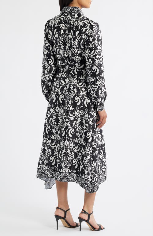 Julia Jordan Scroll Print Long Sleeve Shirtdress In Black