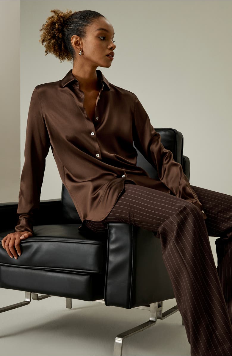 Lilysilk Spread Collar Silk Shirt, Alternate, color, Chocolate