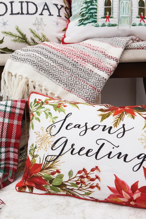 C & F Home C&f Home Seasons Greetings Poinsettia Printed And Embroidered Christmas Throw Pillow, 14" X 22" In Multi
