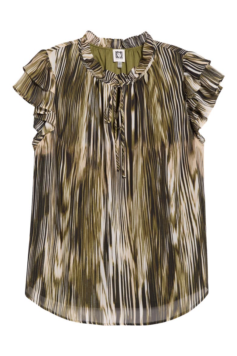 Printed Pleated Cap Sleeve Top, Alternate, color, BAY LEAF / ANNE BLACK