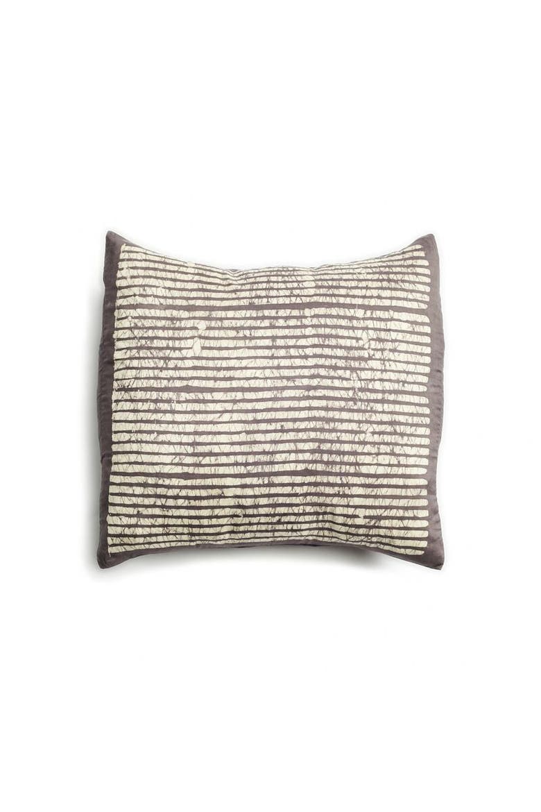 Maple Black Hand Wax Block Printed Stripes Mulberry Silk Pillow - Cover Only, Main, color, Black/Maple