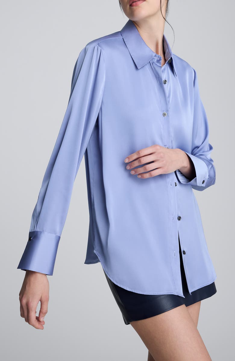 Kenneth Cole Relaxed Fit Stretch Satin Button-Up Shirt, Alternate, color, Blue Grey