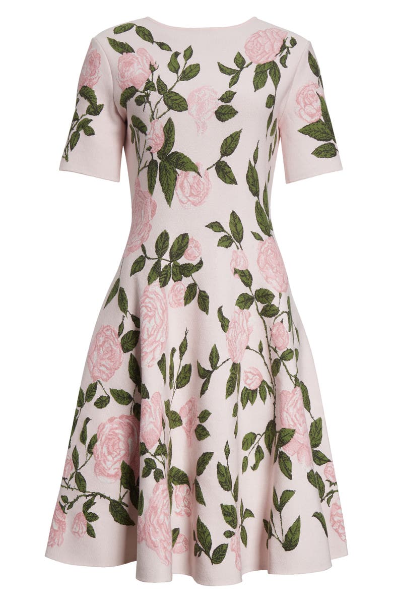 Oscar de la Renta English Rose Jacquard Fit & Flare Dress, Alternate, color, 