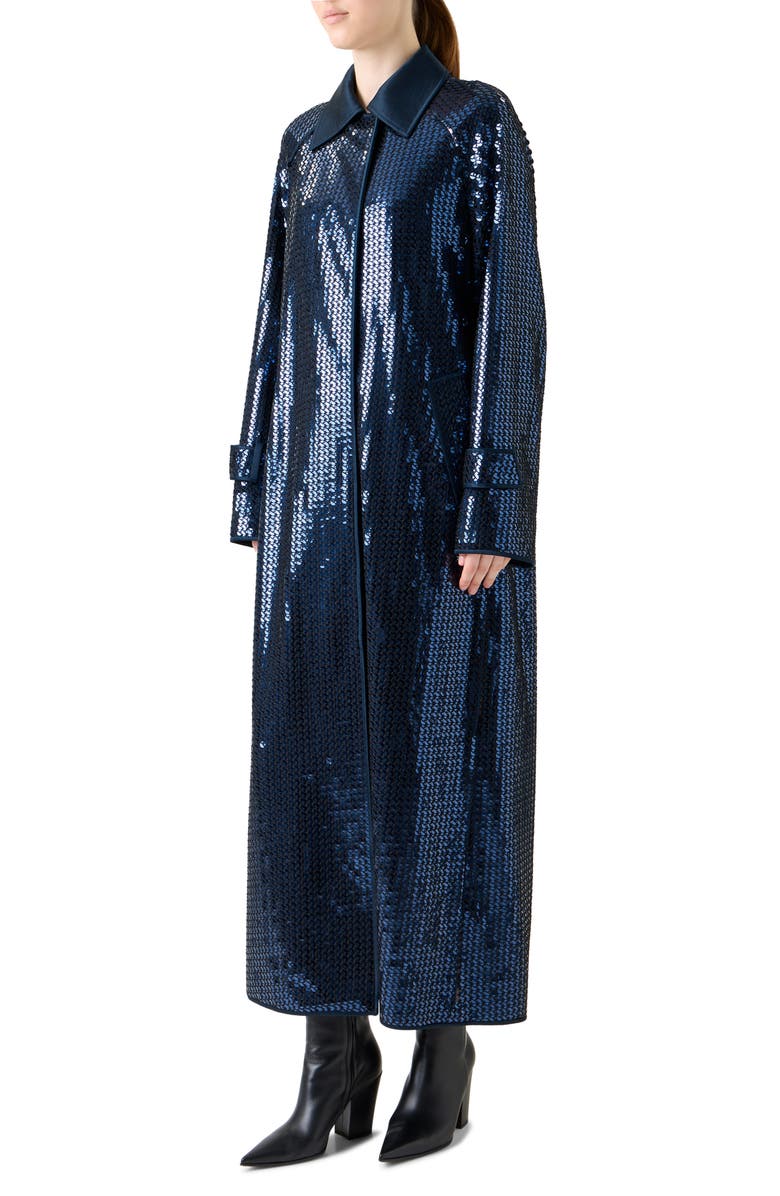 Akris Estelle Sequin Long Coat, Alternate, color, Navy