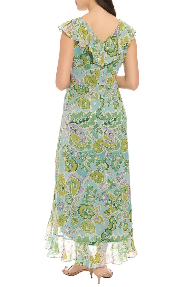 London Times Ruffle Cap Sleeve Chiffon Faux Wrap Dress, Alternate, color, Aqua/ Green