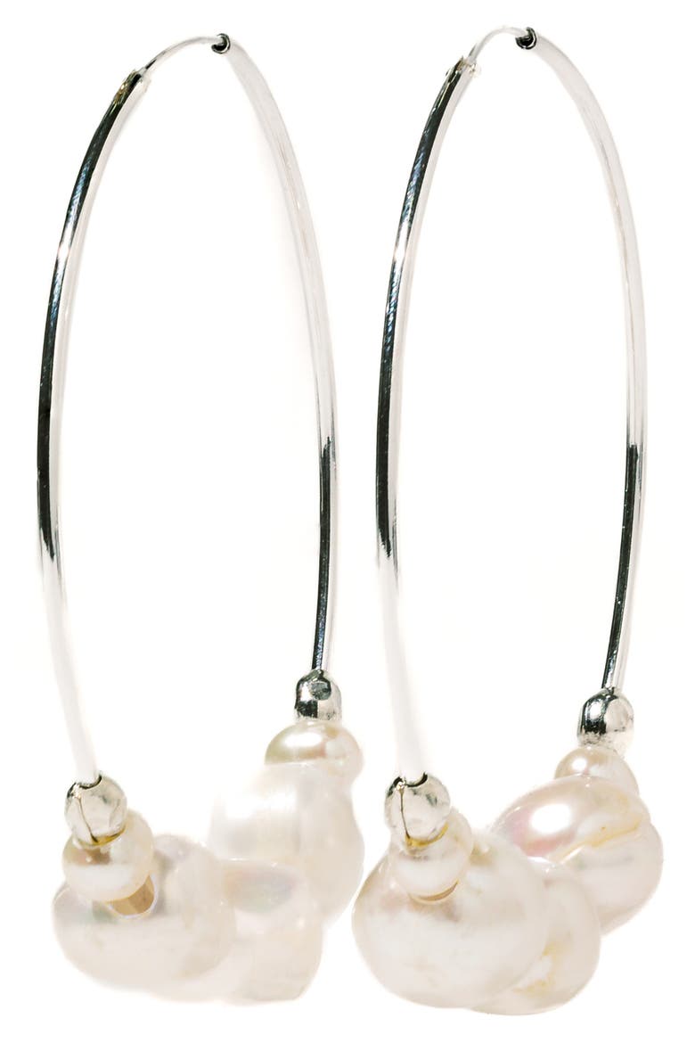 Tefnut Freshwater Pearl Hoop Earrings, Main, color, SILVER