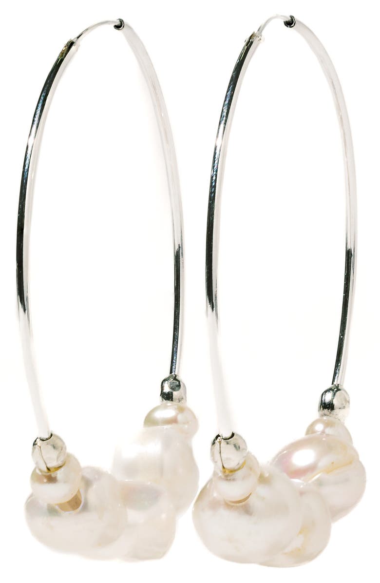 Child of Wild Tefnut Freshwater Pearl Hoop Earrings, Main, color, Silver