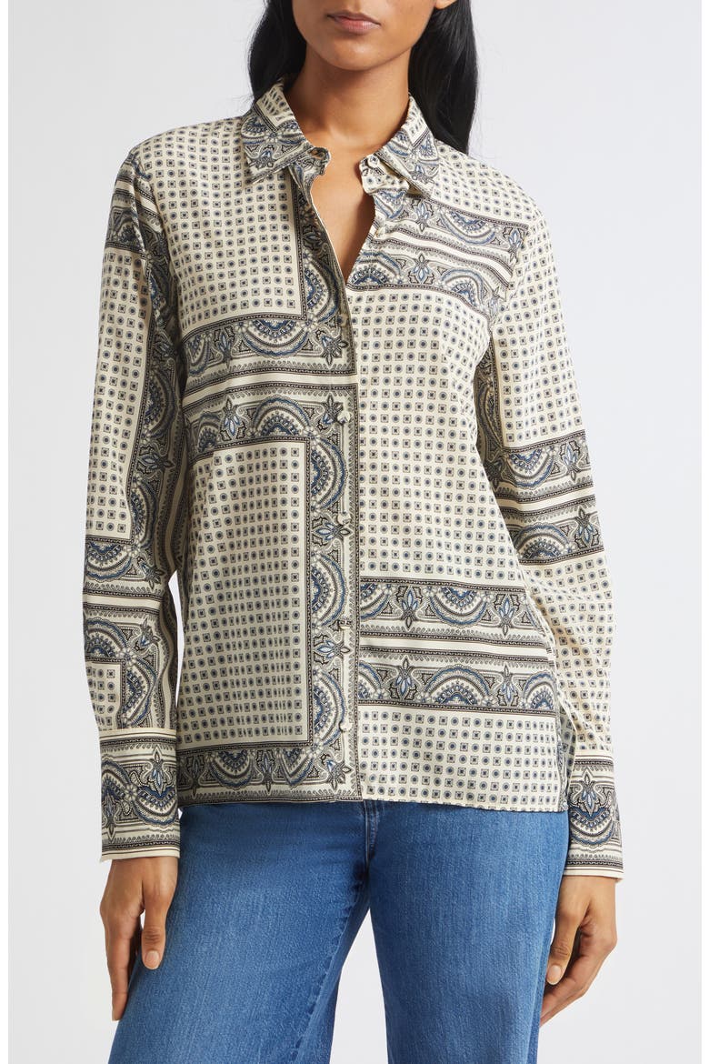 Monique Mixed Paisley Silk Blend Shirt, Alternate, color, ECRU MULTI