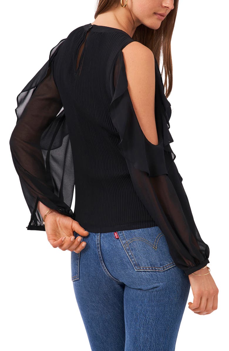1.STATE Ruffle Plissé Cold Shoulder Top, Alternate, color, 