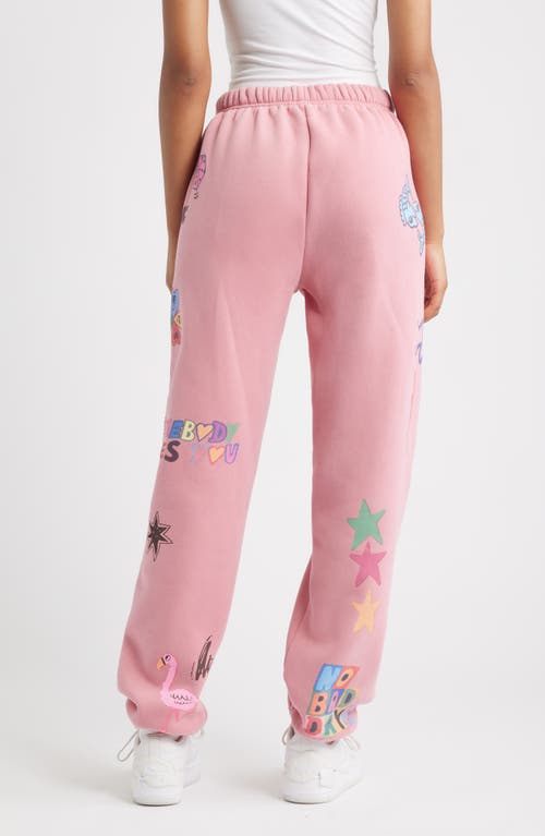 The Mayfair Group Somebody Loves You Fleece Graphic Joggers In Pink