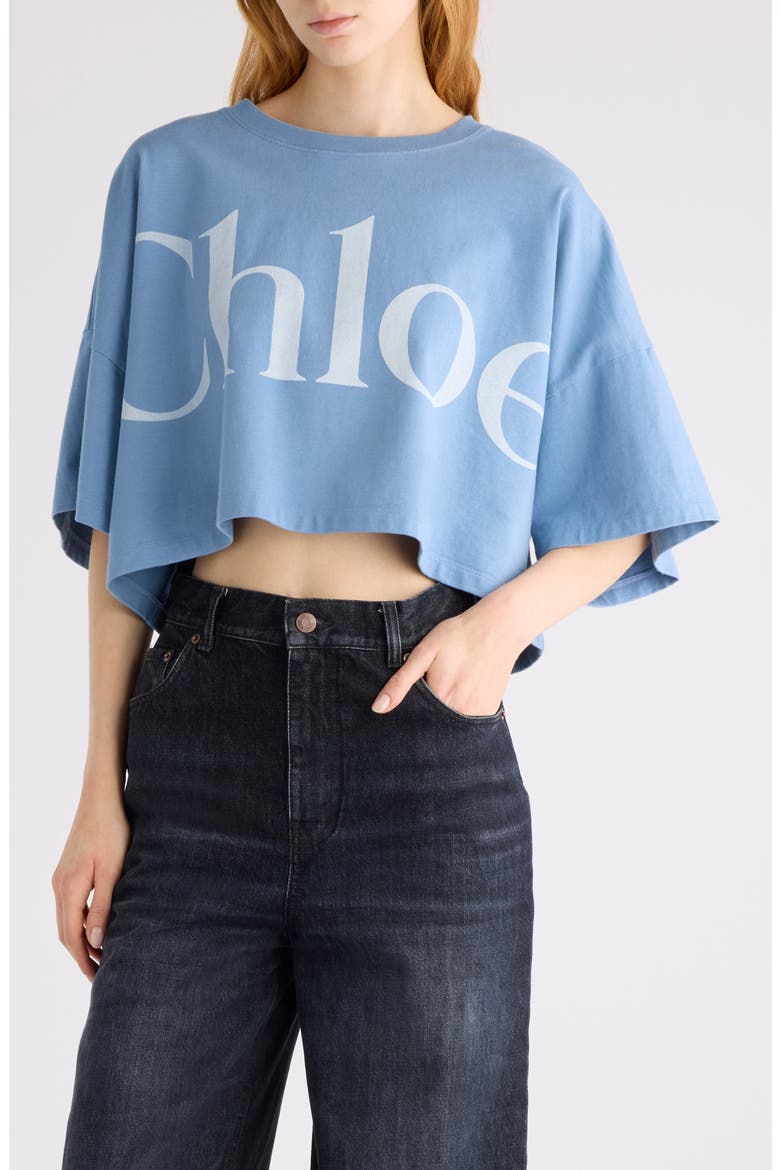 Oversize Signature Logo Crop Graphic T-Shirt, Main, color, AIRY BLUE