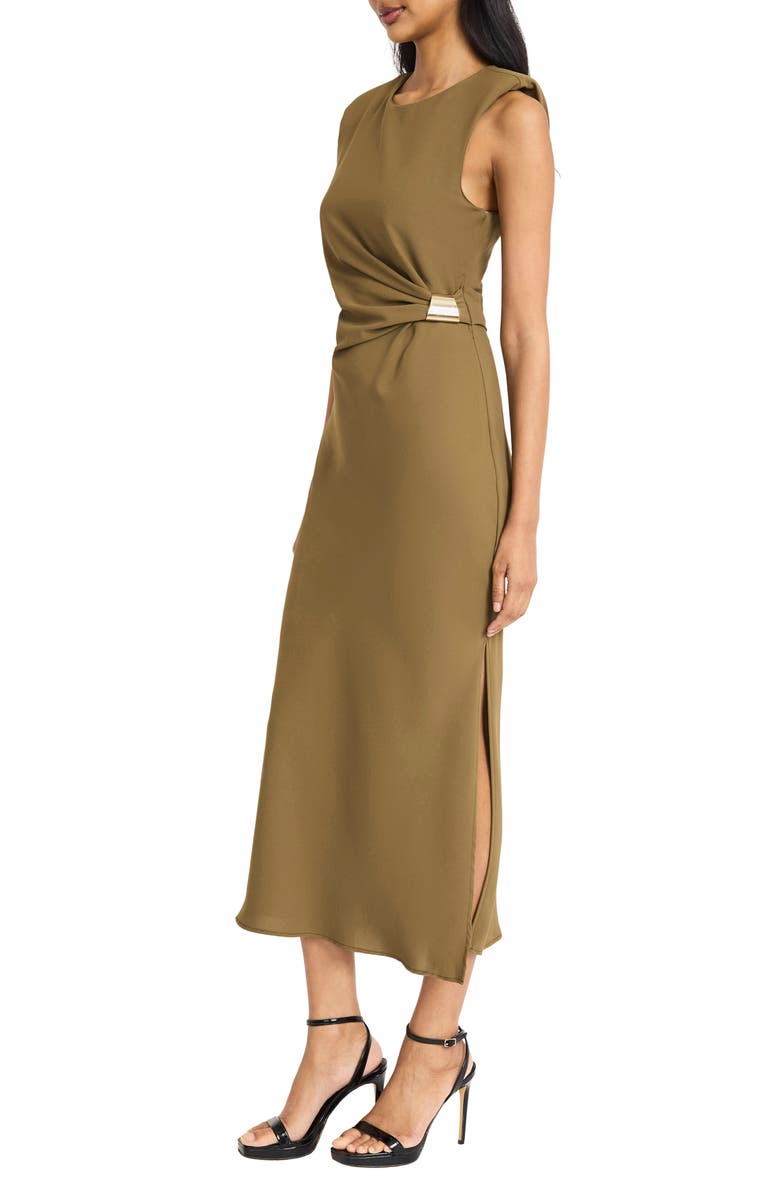DONNA MORGAN FOR MAGGY Ruched Side Slit Tank Midi Dress, Alternate, color, Military Olive