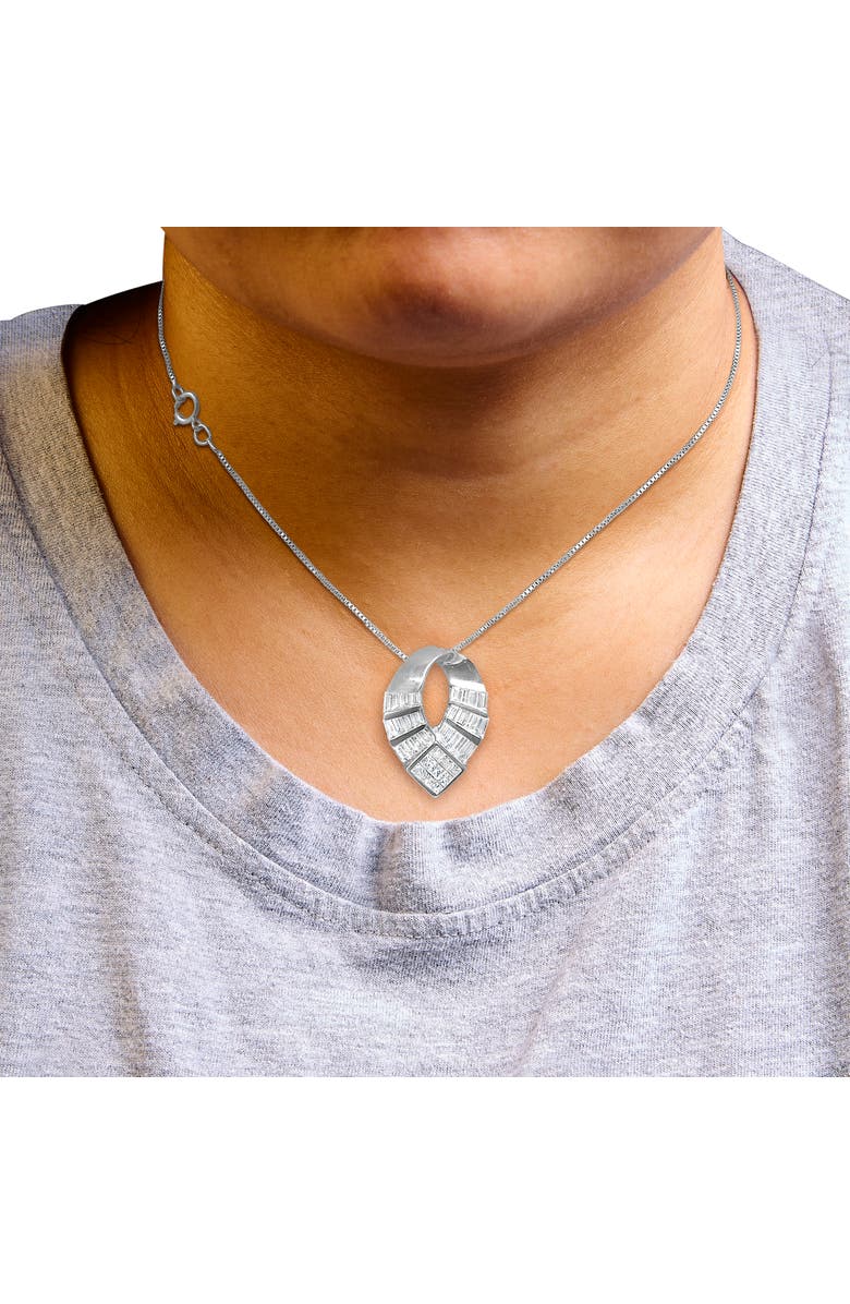 Haus of Brilliance 14k White Gold 1 5/8 Cttw Invisible Set Diamond Curved Oval Shape Pendant Necklace, Alternate, color, White