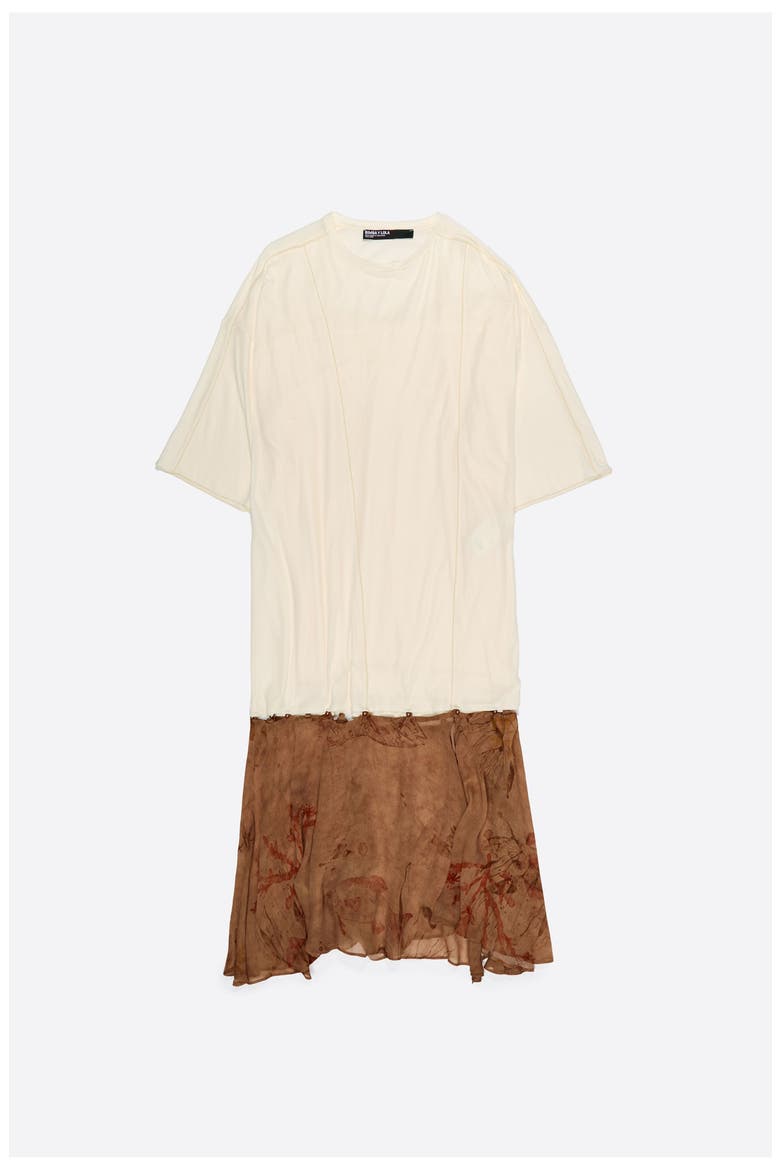 Two-Material Dress With Buttoned Hem, Alternate, color, UNDERWATER GARDEN
