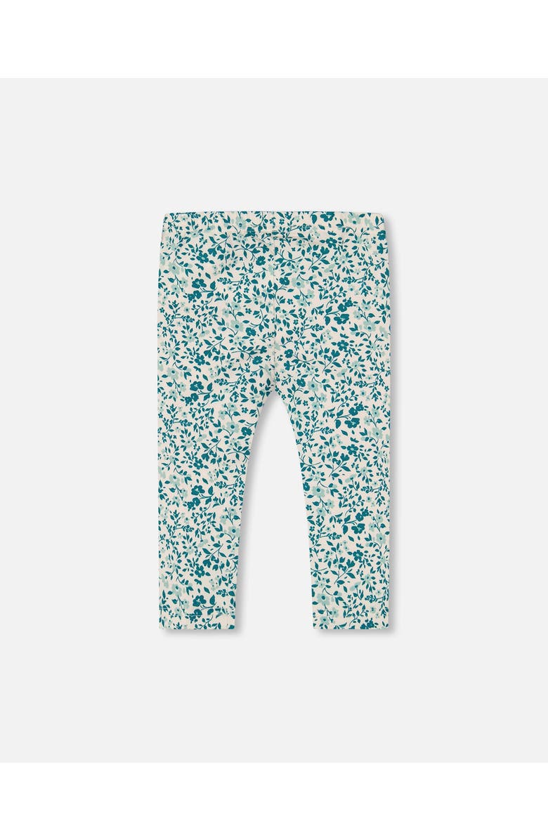 Deux par Deux Little Girl's Printed Organic Cotton Legging Small Turquoise Flowers, Alternate, color, 