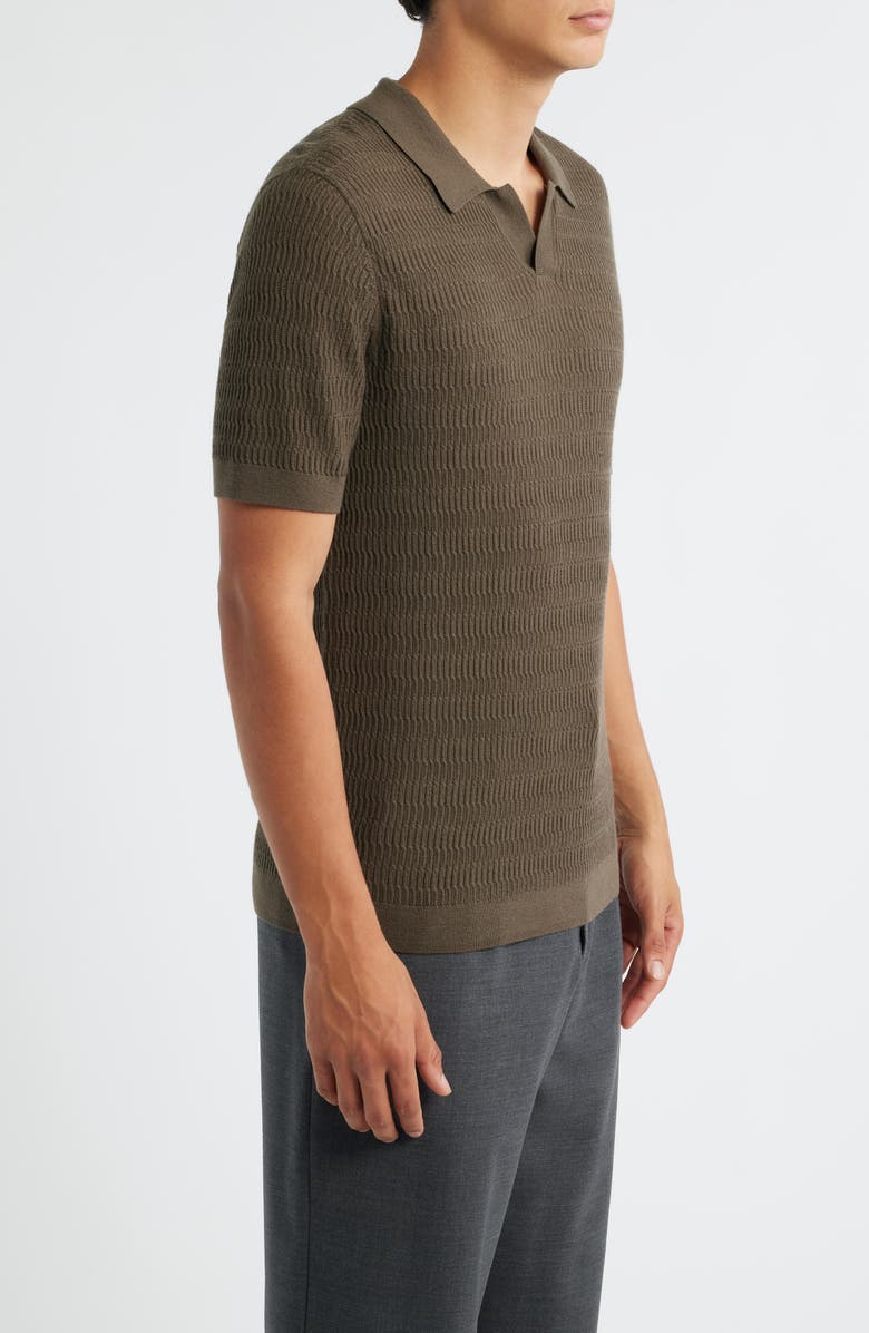 Emporio Armani Johnny Collar Short Sleeve Twisted Rib Wool Polo Sweater, Alternate, color, Green