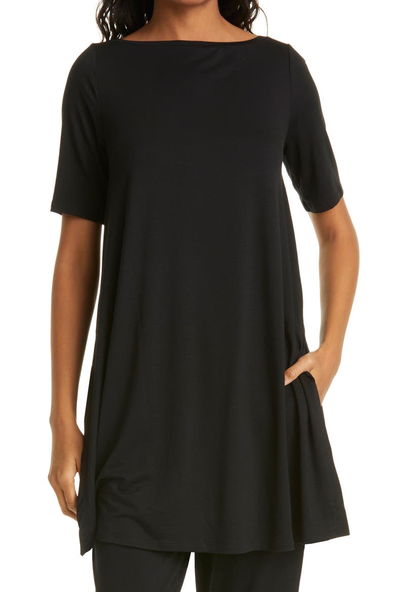 Boat Neck Jersey Tunic, Alternate, color, BLACK