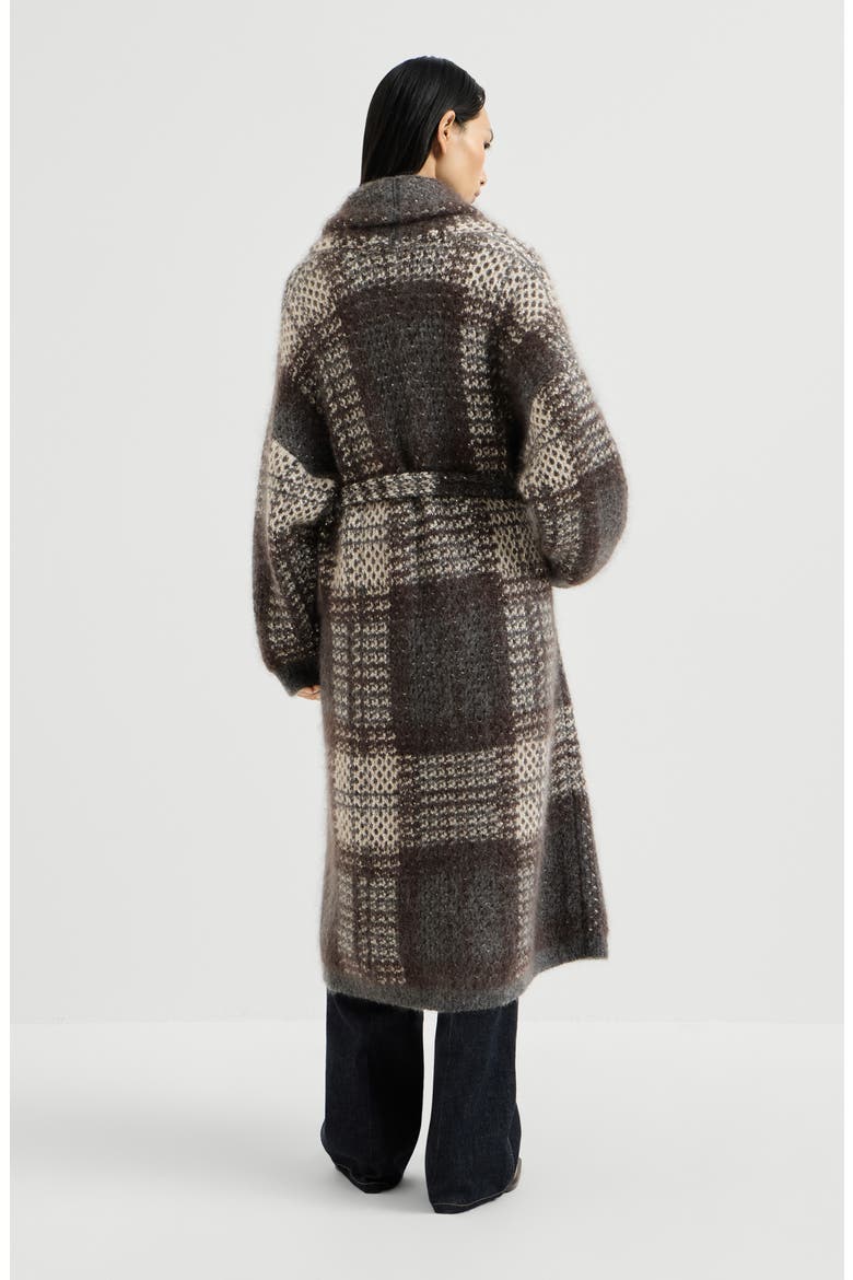Dazzling tartan double knit coat in mohair, virgin wool and cashmere, Alternate, color, Anthracite