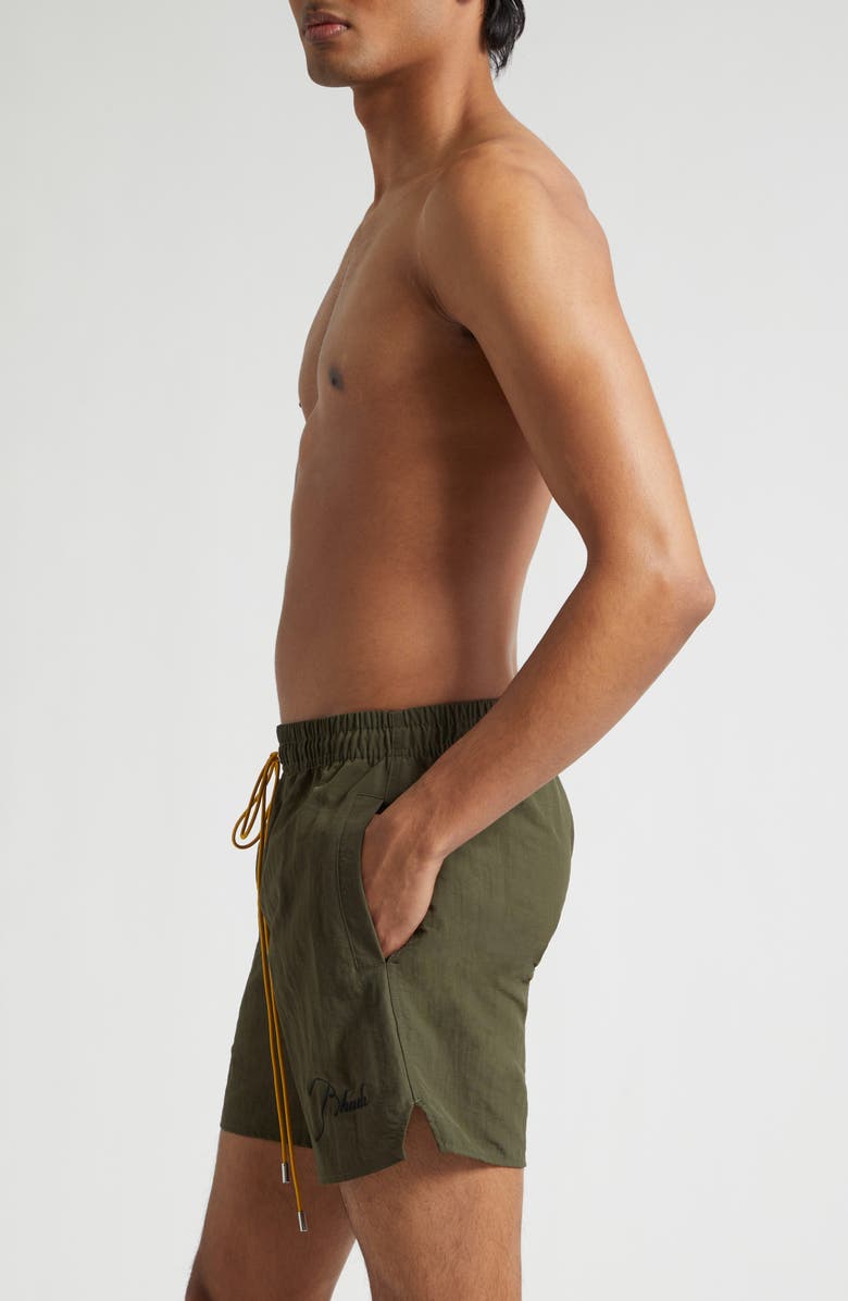 Rhude Radiator Nylon Swim Trunks, Alternate, color, Moss Green/ Black