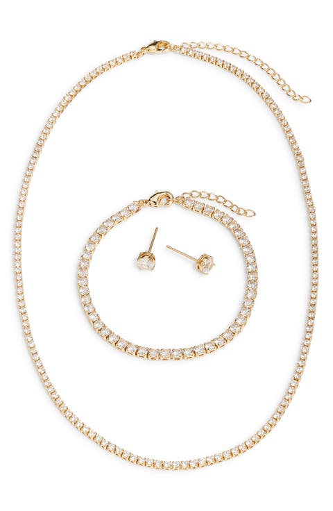 Cubic Zirconia Tennis Necklace, Bracelet & Earring Set