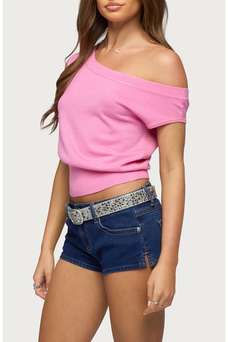 Michaela One-Shoulder Crop Knit Top, Alternate, color, PINK