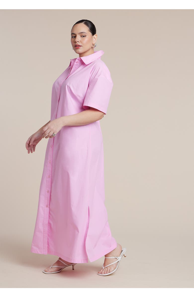 ELOQUII Short Sleeve Maxi Shirt Dress, Alternate, color, Pink Lady