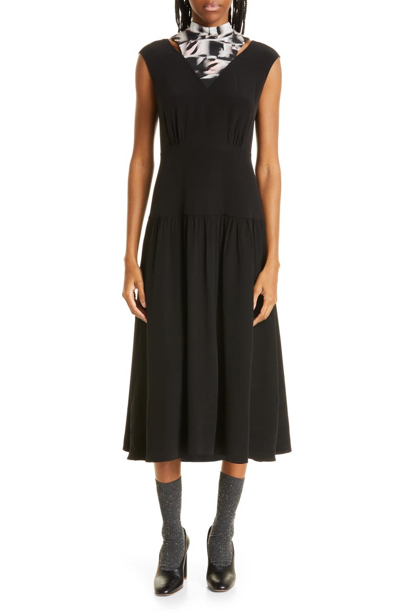 JASON WU Cap Sleeve Midi Fit & Flare Dress with Silk Neck Tie, Main, color, 