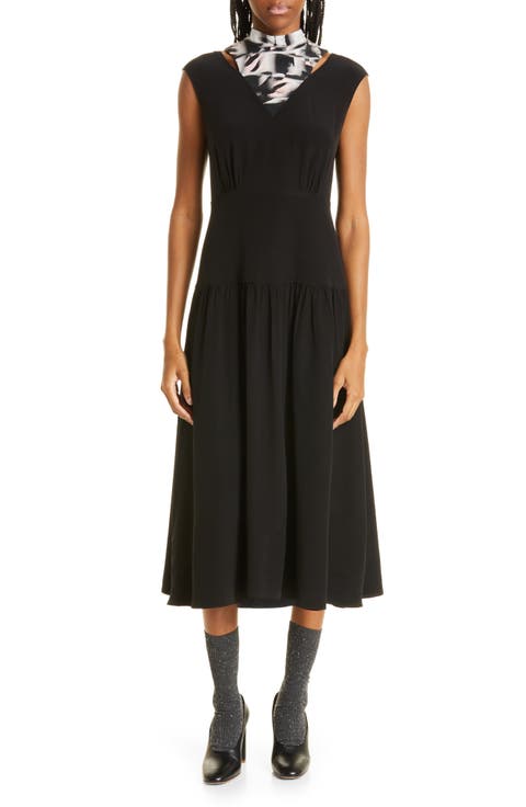 Cap Sleeve Midi Fit & Flare Dress with Silk Neck Tie
