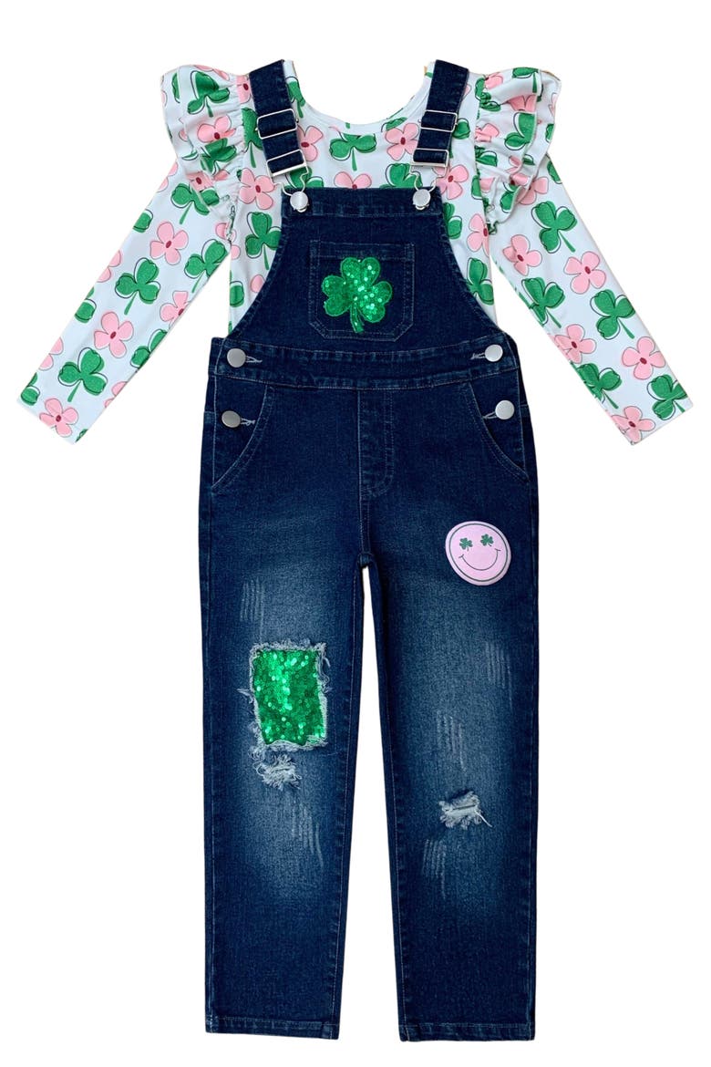 Sparkling In Style Sequin Patched Denim Overall Set, Main, color, Denim