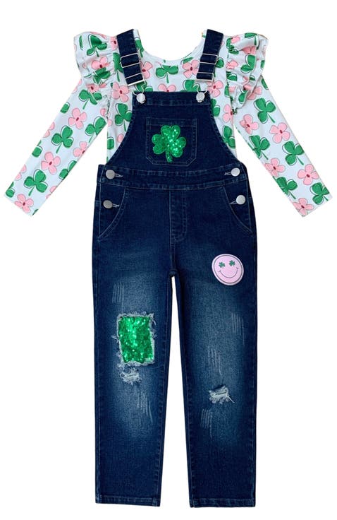 Sparkling In Style Sequin Patched Denim Overall Set (Toddler, Little Kid & Big Kid)