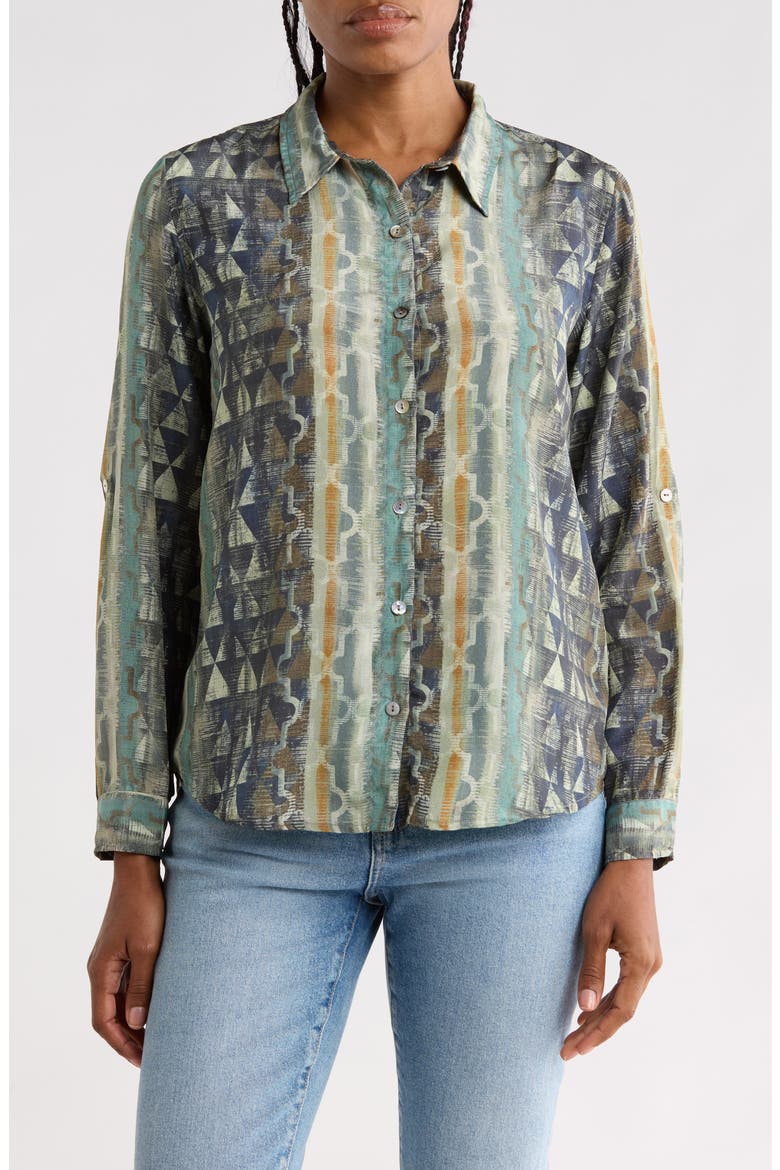 Roll Tab Sleeve Button-Up Shirt, Main, color, GREEN MULTI