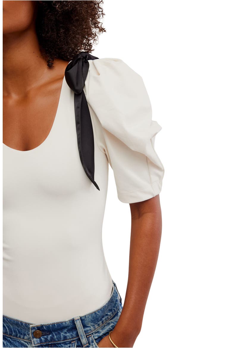 What a Girl Wants Bow Puff Sleeve Bodysuit, Alternate, color, JET STREAM