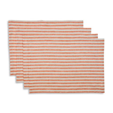Linen Placemats Set of 4, 14 x 19 Inch for Dining Table, Holiday and Everyday Table Decor - Amalfi Stripe