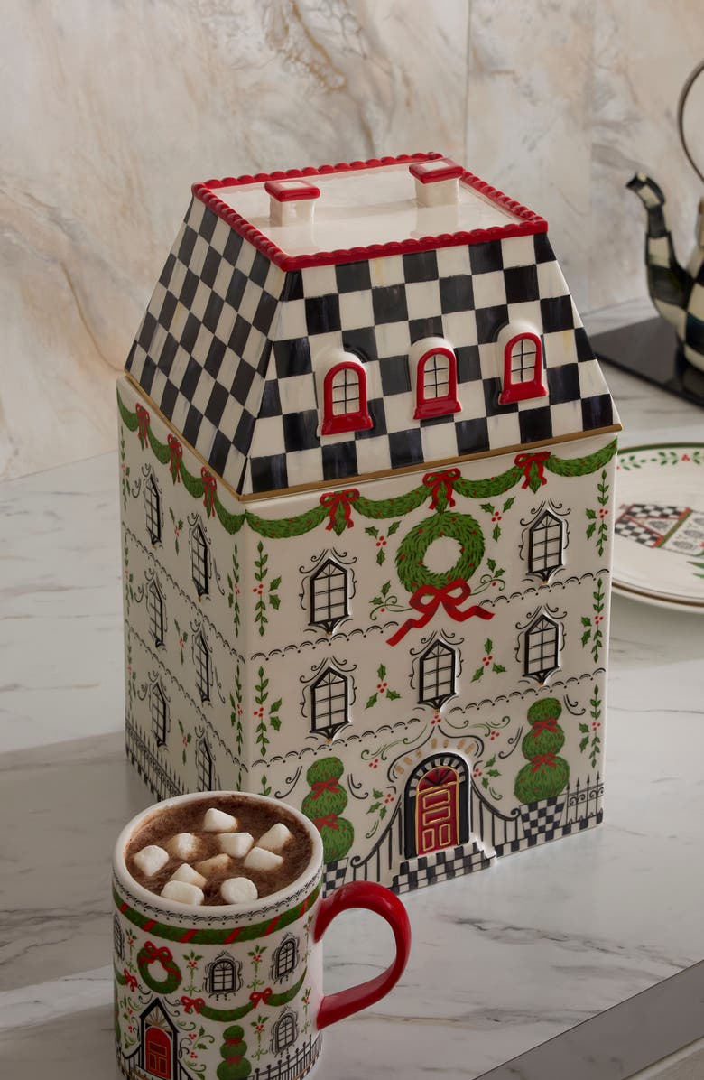 MACKENZIE CHILDS Holly Village Cookie Jar, Alternate, color, White