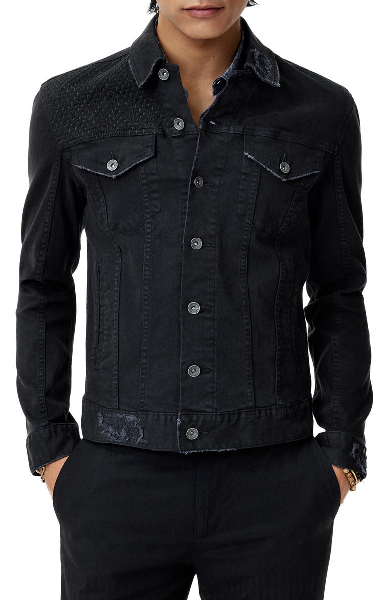 John Varvatos Wes Distressed Stretch Denim Trucker Jacket, Alternate, color, 