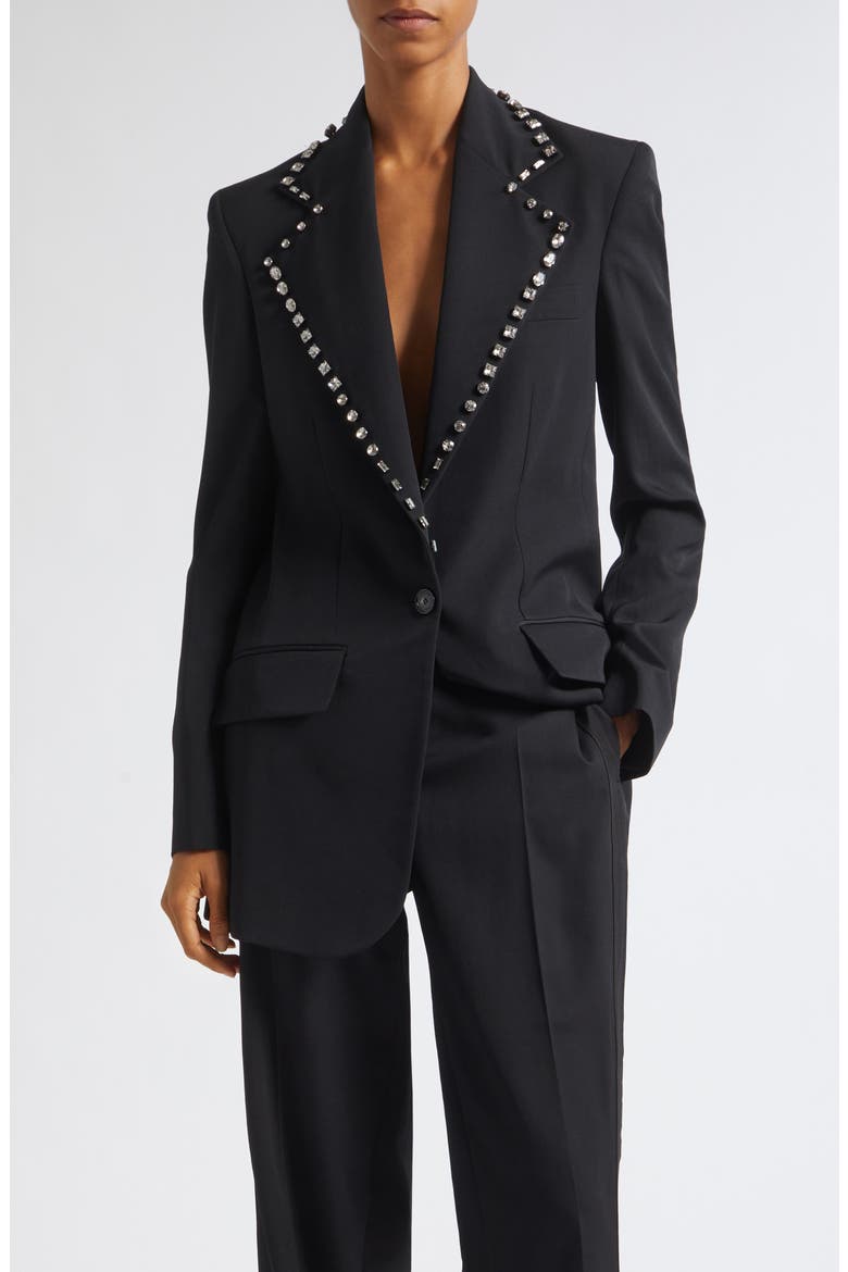 Embellished Wool Blazer, Main, color, BLACK