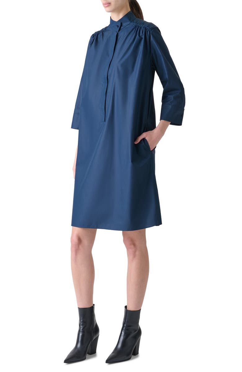 Akris Mandarin Collar Tunic Shirtdress, Alternate, color, Denim Blue