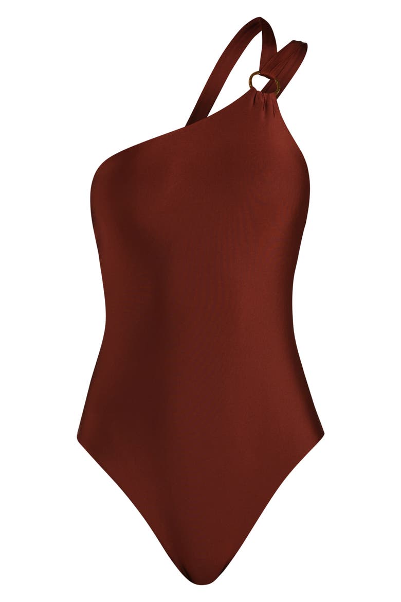 One Shoulder One-Piece Swimsuit, Alternate, color, MAHOGANY