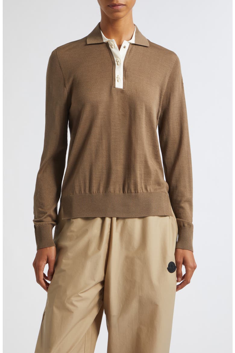 Wool Long Sleeve Polo, Main, color, BEIGE