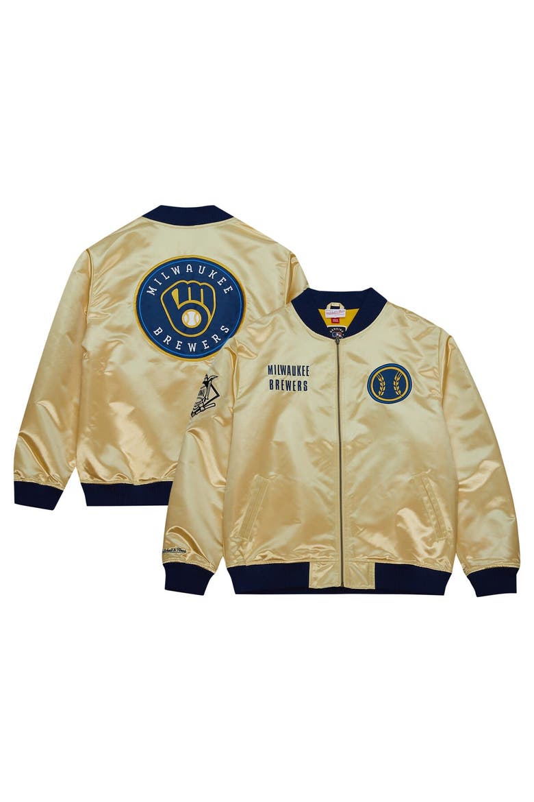 Men's Mitchell & Ness Gold Milwaukee Brewers OG 2.0 Lightweight Satin Full-Zip Jacket, Alternate, color, Gold