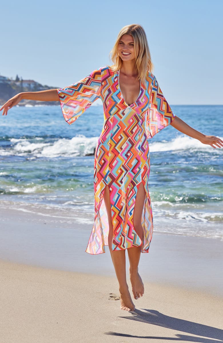 Becca Las Palmas Semisheer Mesh Cover-Up Dress, Alternate, color,