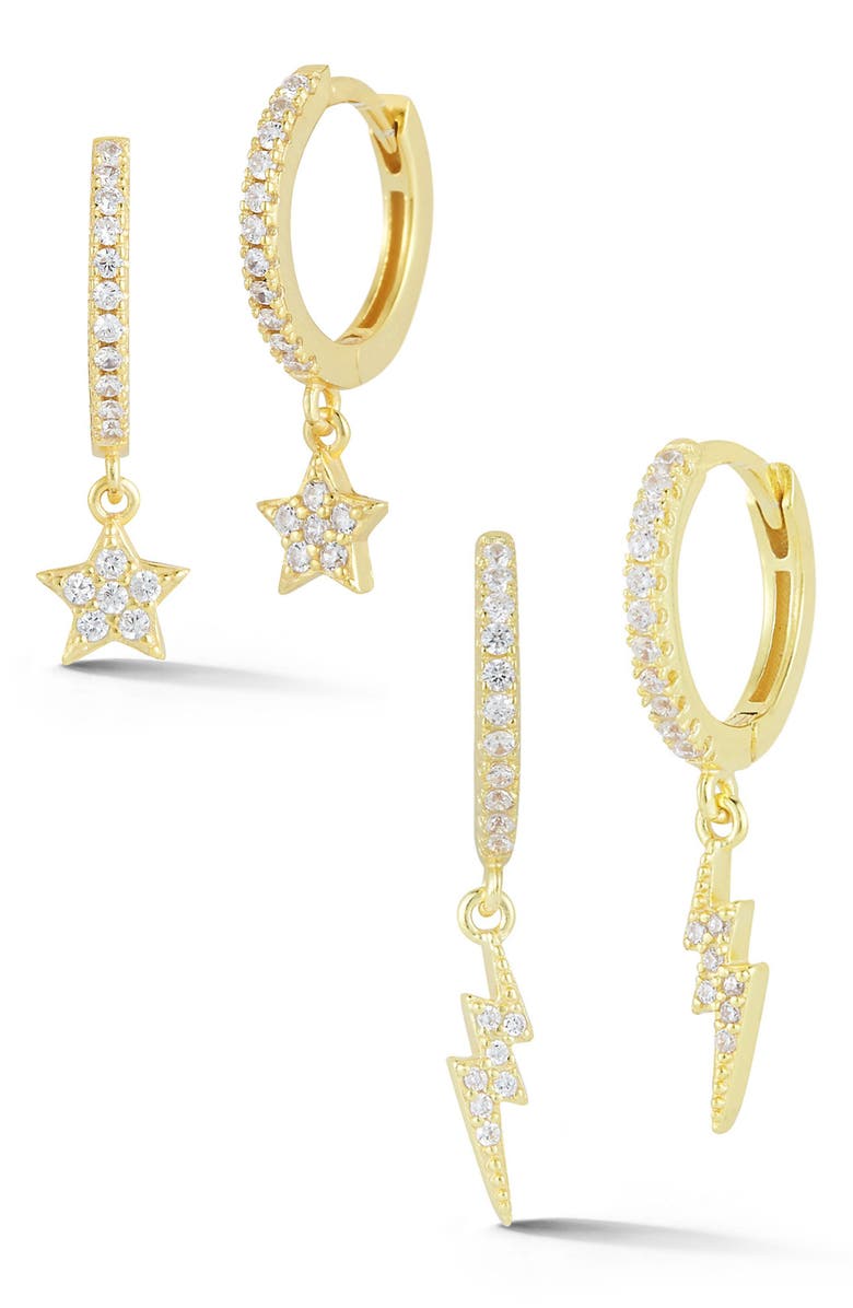GLAZE JEWELRY CZ Dangle Huggie Hoop Earrings Set, Main, color, Gold